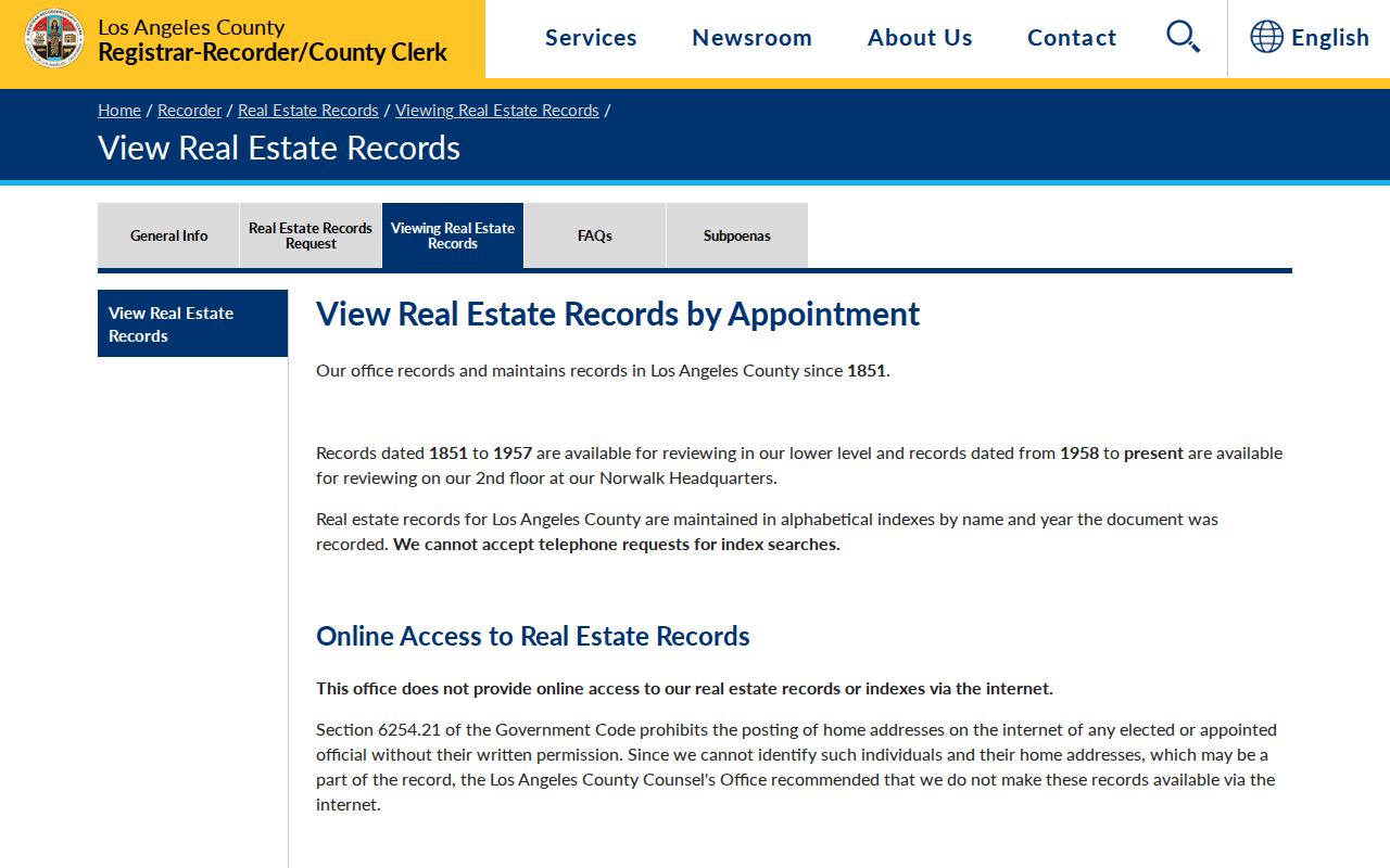 Palmdale residents directory view of Los Angeles County recorder index access