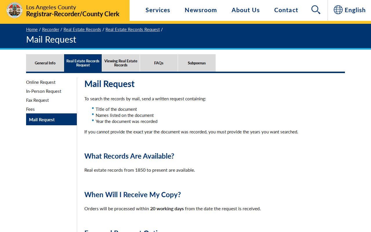Palmdale previous residents recorder deed request